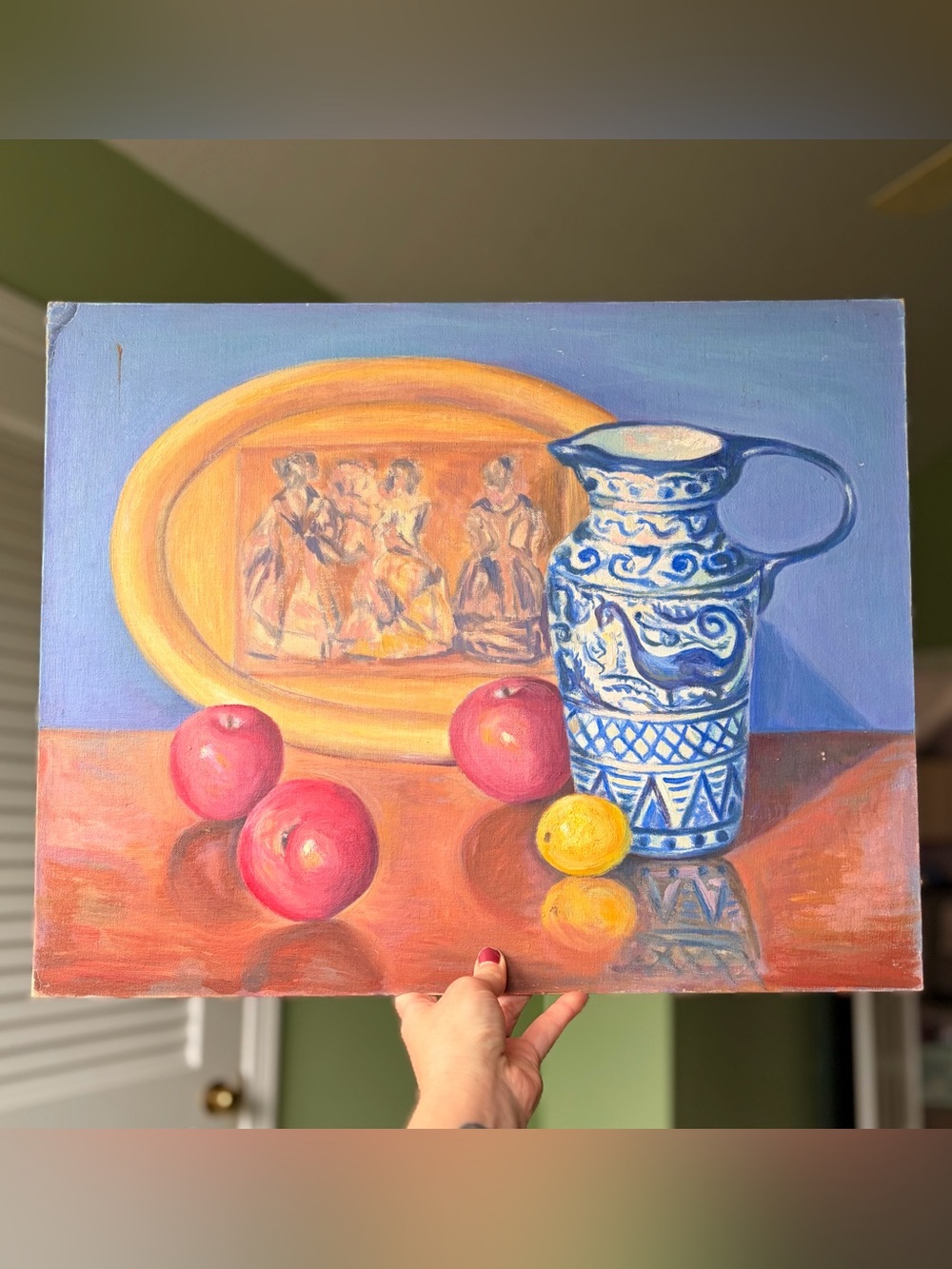 Original Hand Painted Vintage Pitcher Still Life Canvas Art Accent